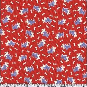  45 Wide Pampered Pooch Pups & Bones Red Fabric By The 