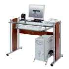   43W MDF Glass Top Computer Desk with Printer Shelf   Mahogany