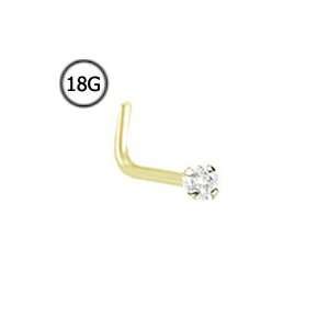  Gold L Bend Nose Stud Ring 2mm Genuine Diamond G SI1 18G FREE Nose 