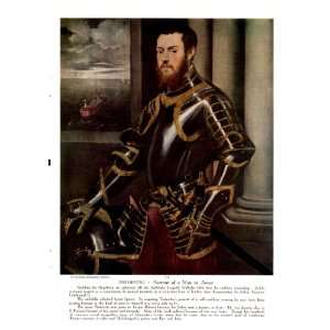 1950 Titain   Portrait of a Man in Armor   Masterpiece Vintage Art 