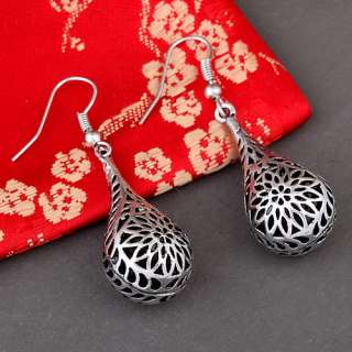 teardrop Tibet silver daisy flower bead dangle earrings  