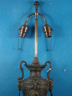 Early 1900s French Bronze Lamp Base, Urn with Satyr Handles on Marble 