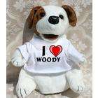 SHOPZEUS Plush Stuffed Dog Puppet with I Love Woody T Shirt