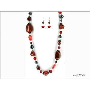    Red Stone Long Necklace Set 36+3 True Fashion NY Jewelry