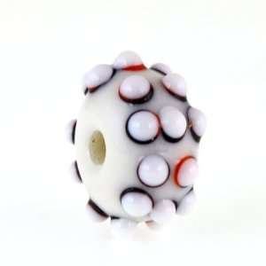   White with Black and Orange Accents Rondelle Lampwork Beads Large Hole