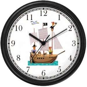 Pirate Ship   Pirate Theme Wall Clock by WatchBuddy Timepieces (Black 