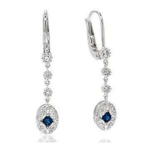   0.39 Carat Pave Diamond Blue Sapphire Drop Earrings Jewelry