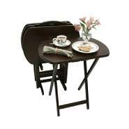 Lipper 5 Piece Set of 4 Espresso Oversized TV Tray Tables with Stand 