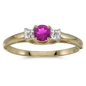   14k Yellow Gold Round Pink Topaz Birthstone And Diamond Ring Jewelry