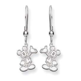 14k White Gold Disney Wave Mickey Mouse Dangle Earrings  