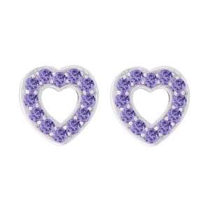   Sterling Silver Purple Cubic Zirconia Heart Shaped Earrings Jewelry