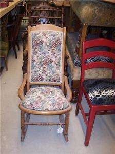 Maple Sewing Rocker Rocking Chair pink blue flower tapestry  