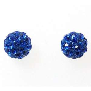  925 Silver Blue Austrian Crystal Disco Ball Earrings Size 