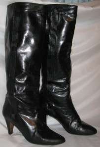  Vtg High Heel Tall Riding? Boots Italian Black Leather 