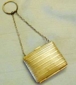 ANTIQUE GOLD PLATED LINED CHANGE/ COIN PURSE – CHATELAINE DANCE BAG 