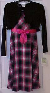 Bonnie Jean 86913 Black ,rose and white plaid dress NWT 14.5 20.5 