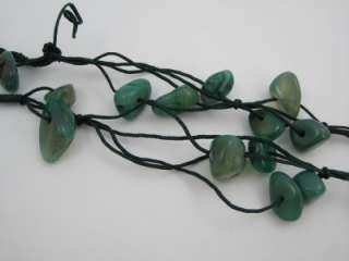 Chunky Multi Strand Green Jade Stone Cluster Bead On Cord Necklace 