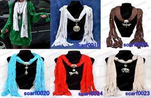 NEW 5 style poly cotton warm scarf Acrylic necklace shawl wrap womens 