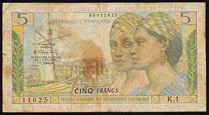 French Antilles 5 Francs ND(1964), P.7b IV  