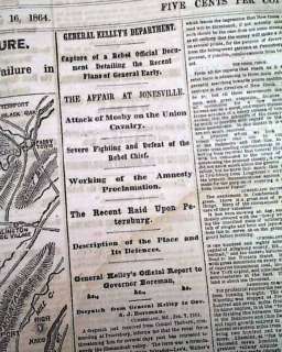 WEST VIRGINIA Civil War Map Moorefield 1864 Newspaper *  