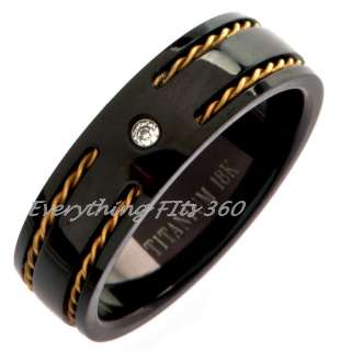 Black Titanium Wedding Band Ring 7mm width 2mm CZ Sizes 8   12  
