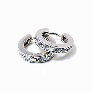  Silvertone Hoop Earrings With Clear Crystals Fashion Jewelry Jewelry