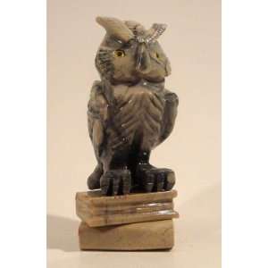   Owl on Books Figurine 6.0h Owl Stone Carving 