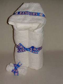 Personalized Baby Boy Hooded White TEXAS RANGERS Towel  