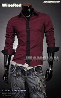 3mu Mens Fashion Designer Slim Contrast Dress Shirts Tops Casual S M 