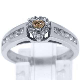 WOMENS CHOCOLATE BROWN CHAMPAGNE DIAMOND ENGAGEMENT PROMISE RING HEART 
