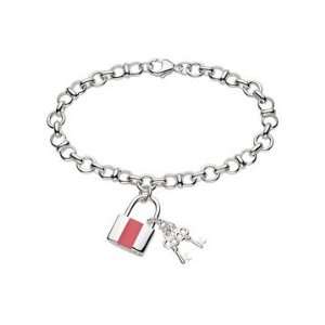  Enamel Sterling Silver Lock & Key Bracelet w/ Lobster Clasp Jewelry