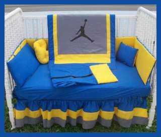   made new MICHAEL JORDAN Blue Yellow and Grey Crib Bedding Set  