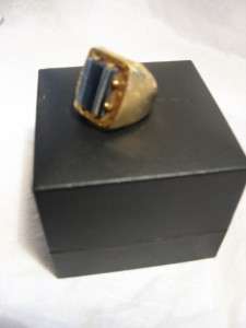 18kt HGE Mens Simulated Blue Tigers Eye Ring Size 7  