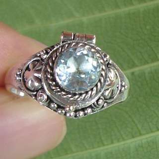Bali Sterling Silver POISON BOX Ring w Natural Faceted BLUE TOPAZ 