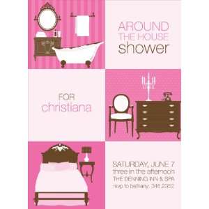   Squares Around the House Pink & Chocolate Invitations