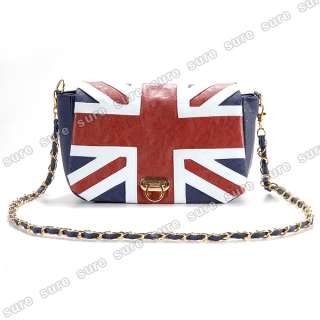 Blue UK England Britain Flag Union Jack Badge Chain Shoulder Handbag 