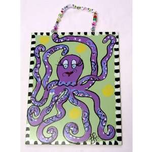  Fun Colorful Octopus Design Wood Wall Plaque   Bead Hanger 