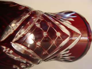 ART DECO BOHEMIAN BLOOD RED CUT CRYSTAL GLASS VASE  