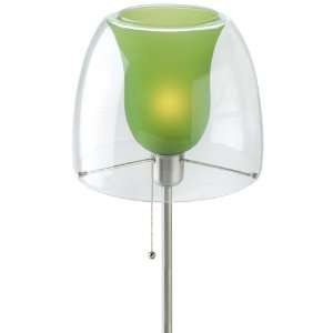   Glass Table Lamp, Polished Steel with Light Green Inner Glass Shade