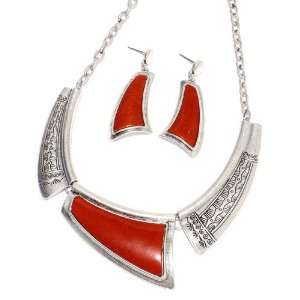   Metal; Red Accent Stones; Lobster Clasp Closure; Matching Earrings