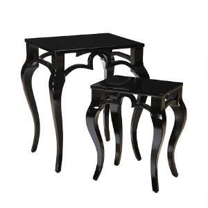  Modern Set of 2 Black Hardwood Nesting Tables Furniture 