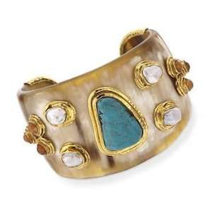  Bejeweled Horn Cuff In 18kt Gold Over Sterling Silver 