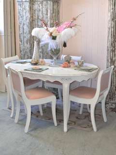 Shabby Cottage Chic White Dining Table Oval French Roses Seats 4 
