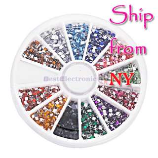   Art Glitter Tips Rhinestones Square Gems 2.0mm Wheel 12 Color  
