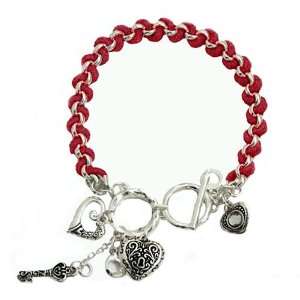  Silvertone and Pink Heart Charm Bracelet Fashion Jewelry Jewelry