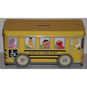  Sesame Street School Bus Bank Tin 