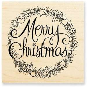 MERRY CHRISTMAS PAIL TOPPER WOOD MOUNTED RUBBER STAMP for CARD MAKERS