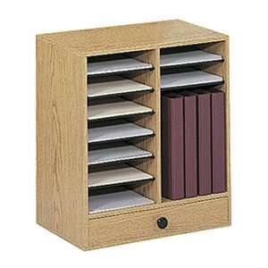 Wooden Adjustable Compartment Literature Organizer, 14 Compartments wi 