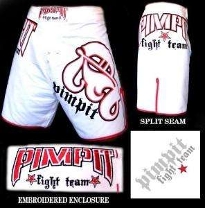 PIMPIT WHITE/RED MMA FIGHT SHORTS BRAND NEW  