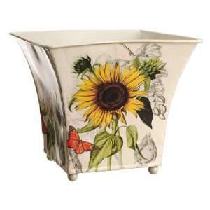 dx6h Tin Sunflower Decoupage Cache Square Pot Yellow Cream (Pack of 